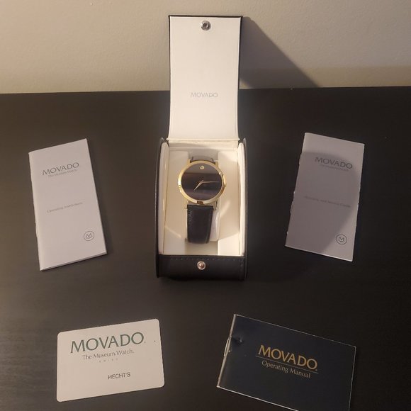 MOVADO 2100005 Gold Museum Classic Black Dial Leather Quartz Men's Watch - Picture 2 of 4